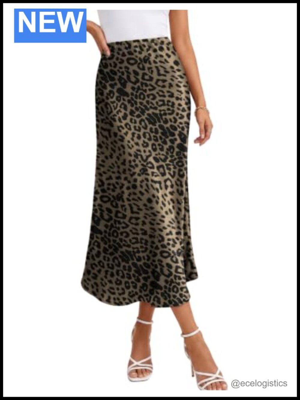 Satin Midi Skirt High Waisted Ruffle Hem A-Line Pull On Women's Party